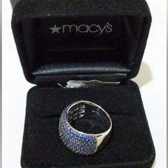 EFFY 14K White Gold Wide Band Ring featuring 3.60 carats of round Blue Sapphires - Picture 6 of 10